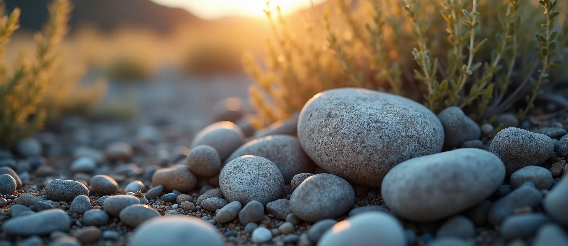 Symbolizing Flow/Cleansing: A local Bitterbrush smooth Truckee river stones. - AI Generated