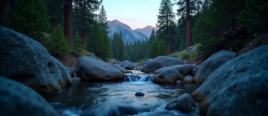 Symbolizing Flow/Cleansing: A local Sierra Juniper hidden small waterfall. - AI Generated