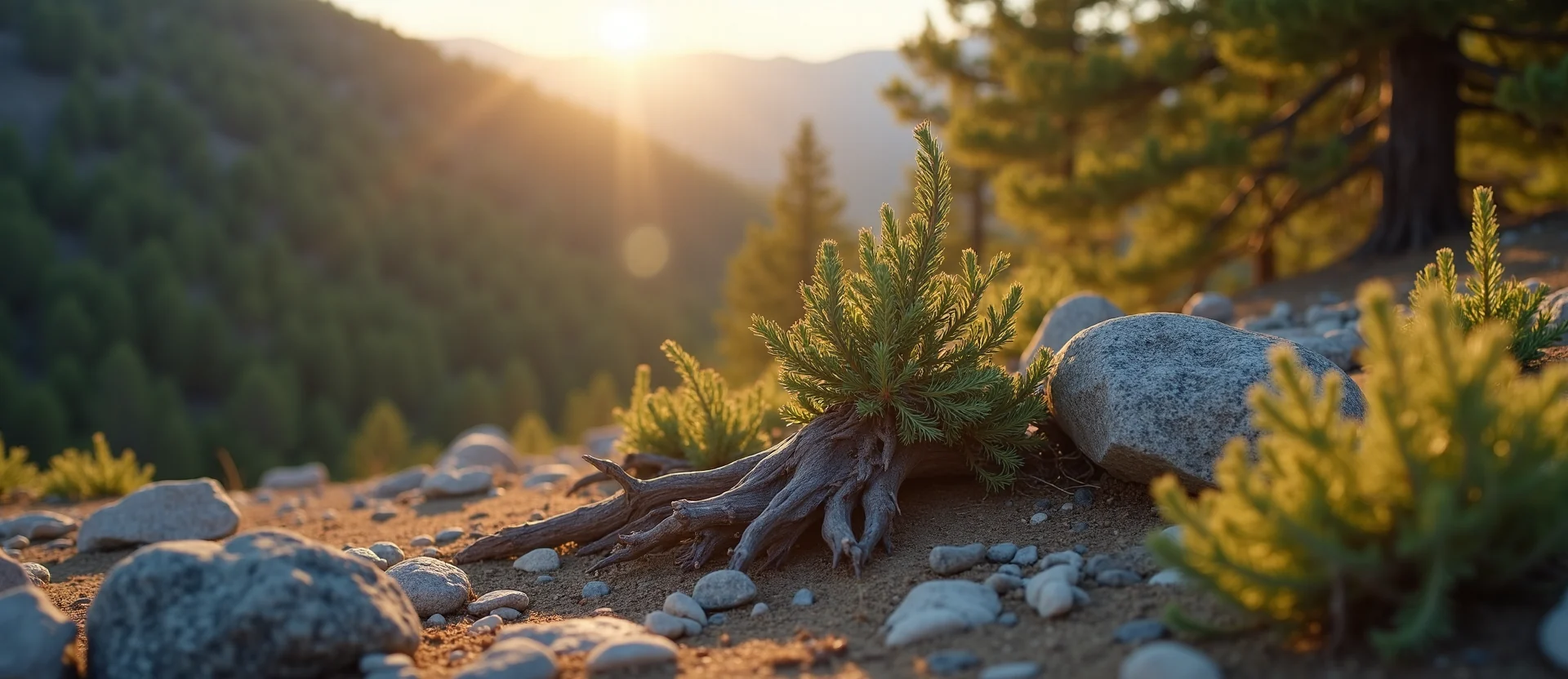 Symbolizing Growth/Resilience: A local Sierra Juniper gnarled juniper roots. - AI Generated
