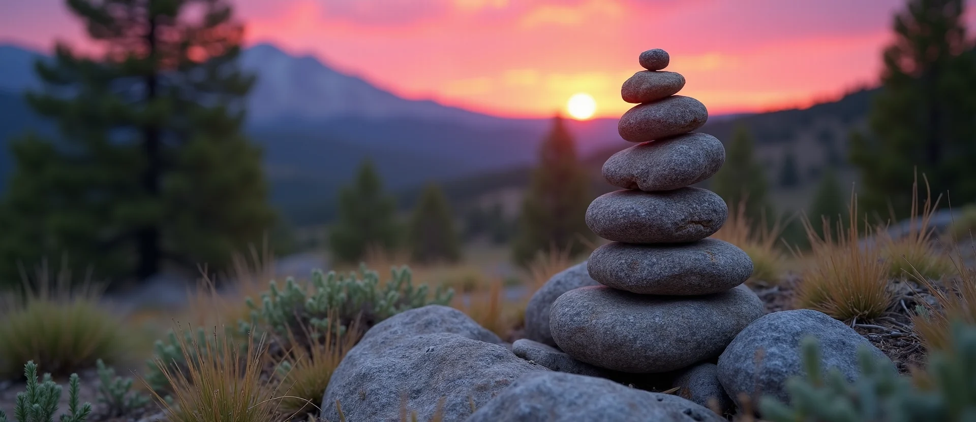 Symbolizing Stability/Peak: A local Quaking Aspen ancient rock cairn. - AI Generated