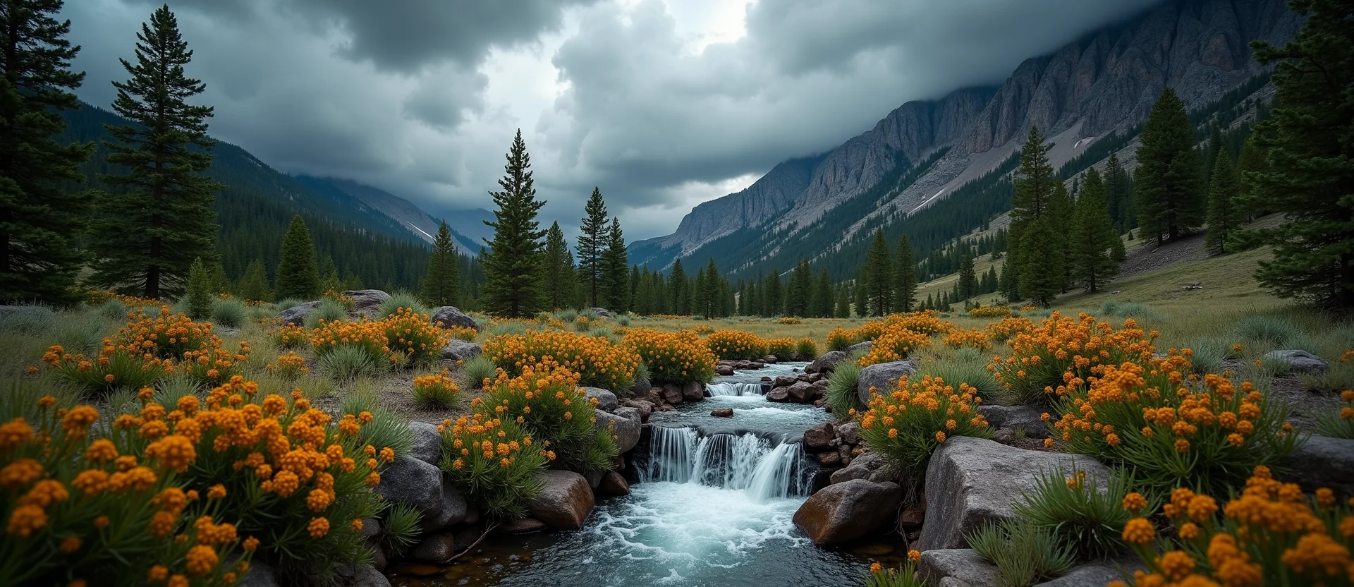 Symbolizing Flow/Cleansing: A local Indian Paintbrush hidden small waterfall. - AI Generated