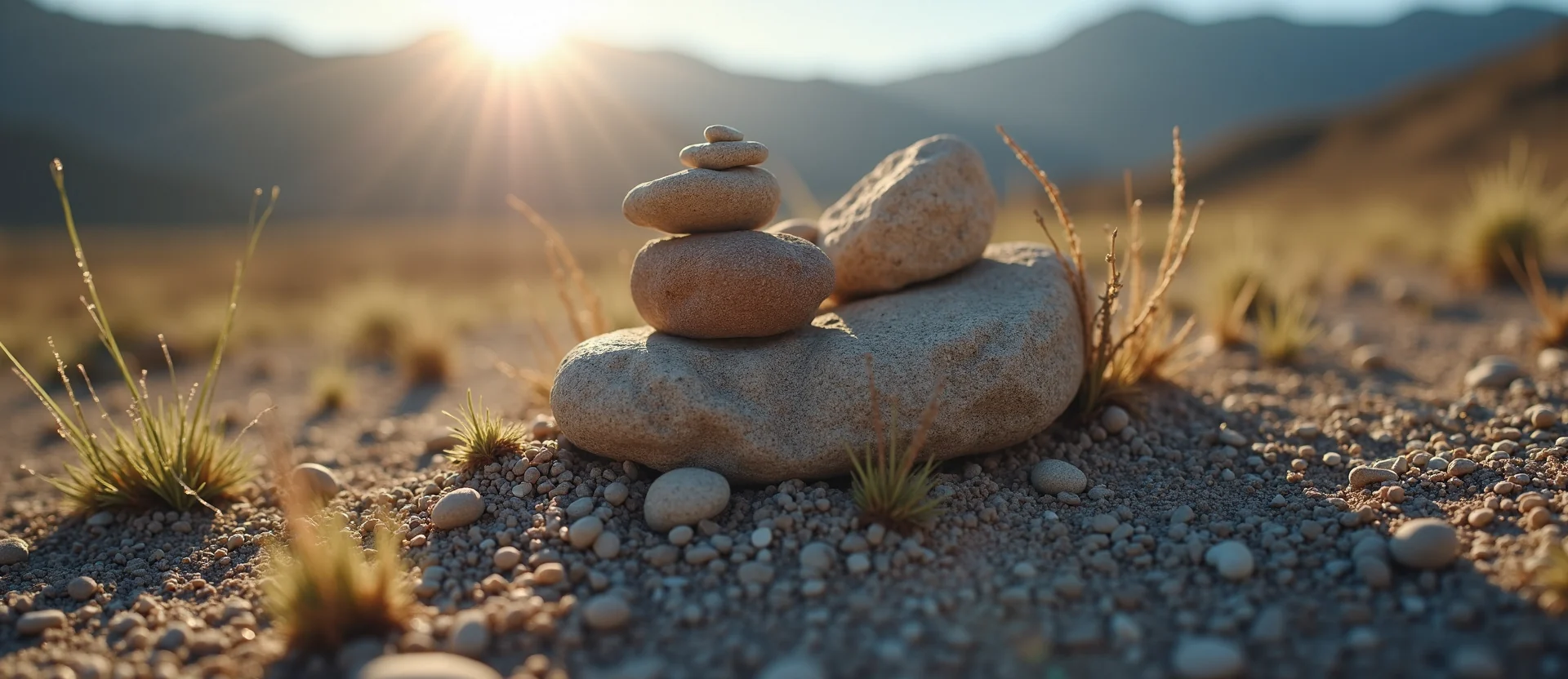 Symbolizing Stability/Peak: A local Bitterbrush ancient rock cairn. - AI Generated