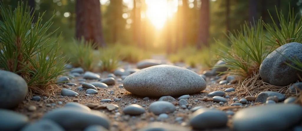 Symbolizing Flow/Cleansing: A local Quaking Aspen smooth Truckee river stones. - AI Generated