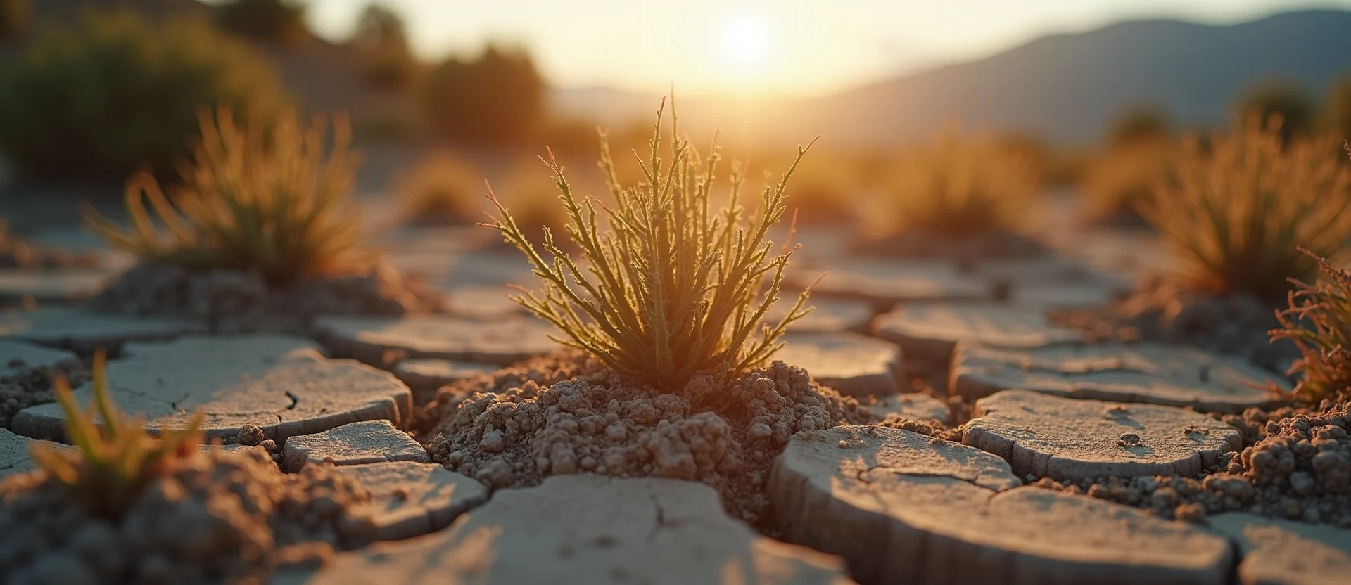 Symbolizing Seed/New Beginning: A local Indian Paintbrush shoot emerging from cracked soil. - AI Generated