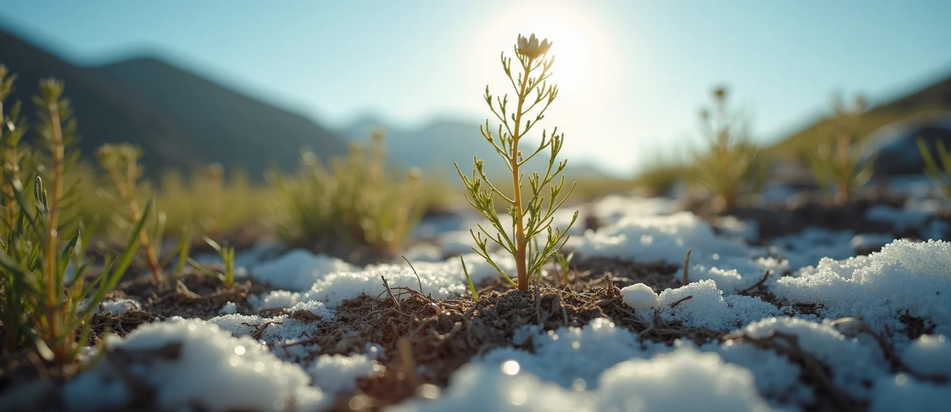 Symbolizing Seed/New Beginning: A local Indian Paintbrush shoot emerging from cracked soil. - AI Generated