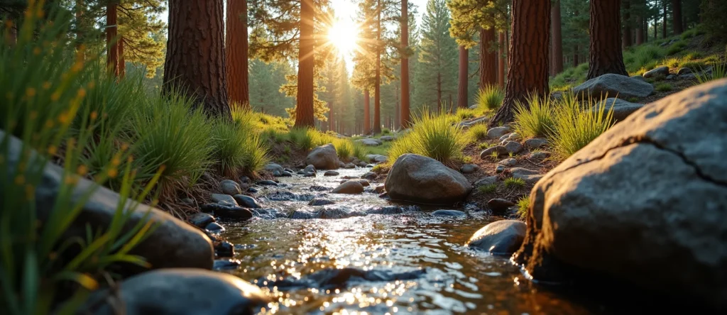 Symbolizing Flow/Cleansing: A local Desert Peach clear cold snowmelt stream. - AI Generated