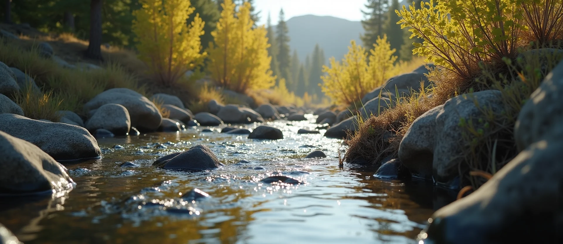 Symbolizing Flow/Cleansing: A local Desert Peach clear cold snowmelt stream. - AI Generated