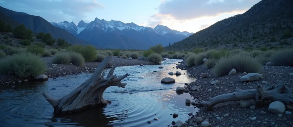 Symbolizing Flow/Cleansing: A local Desert Peach babbling mountain creek. - AI Generated