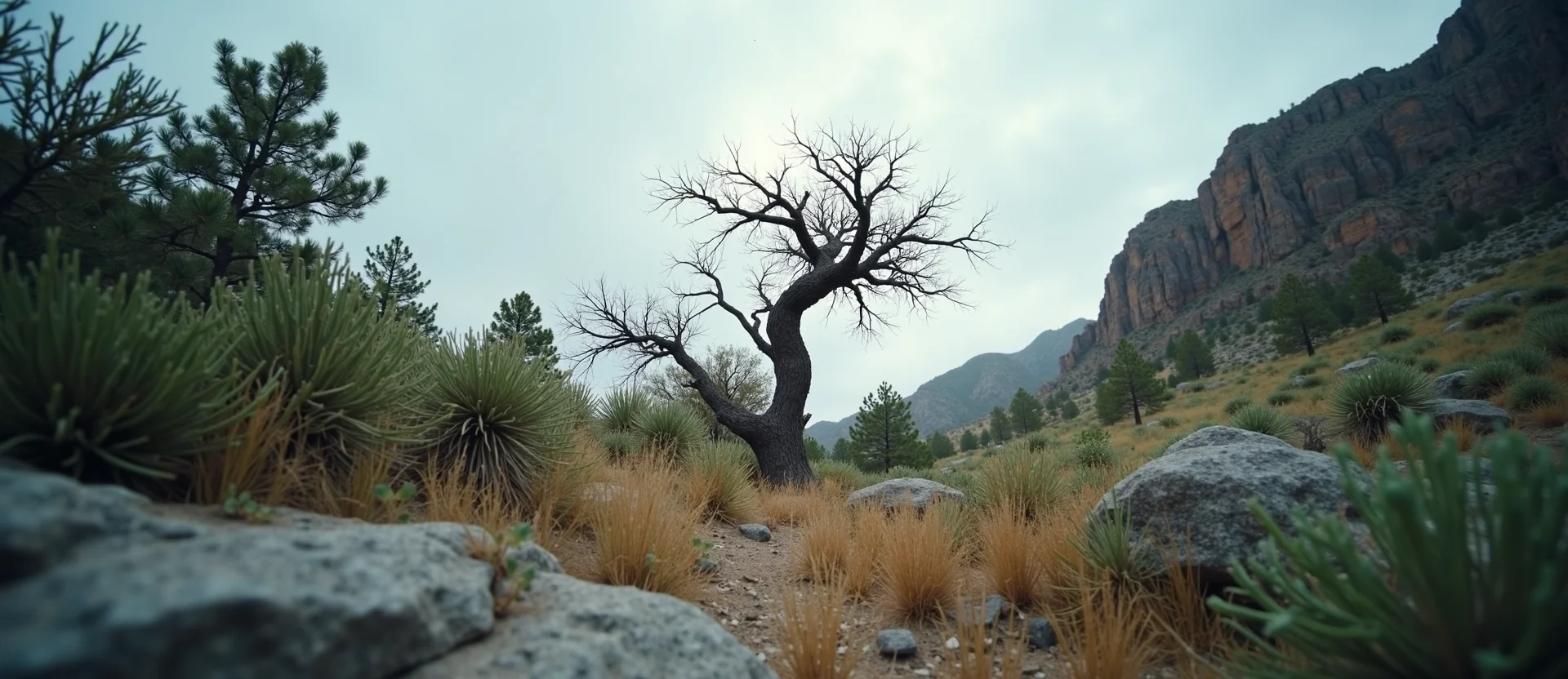 Symbolizing Growth/Resilience: A local Mountain Mahogany new branch reaching for the sky. - AI Generated