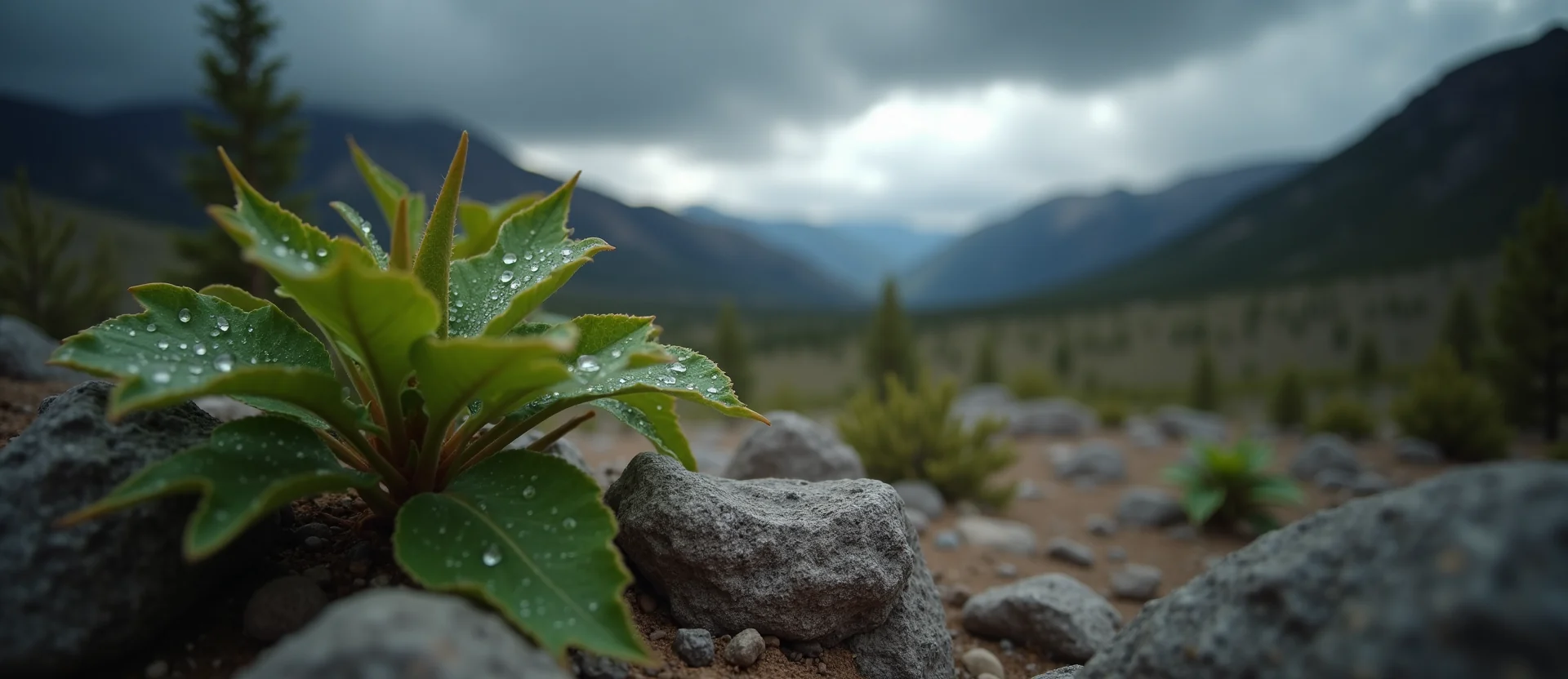 Symbolizing Flow/Cleansing: A local Quaking Aspen raindrops on desert leaves. - AI Generated