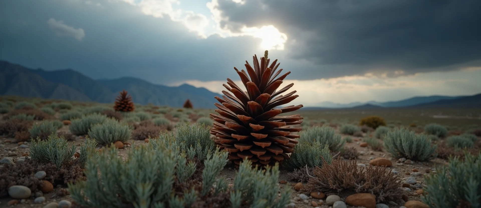 Symbolizing Seed/New Beginning: A local Sagebrush (Artemisia tridentata) opening pine cone. - AI Generated