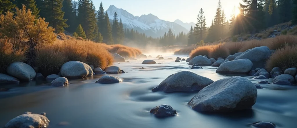 Symbolizing Flow/Cleansing: A local Bitterbrush smooth Truckee river stones. - AI Generated