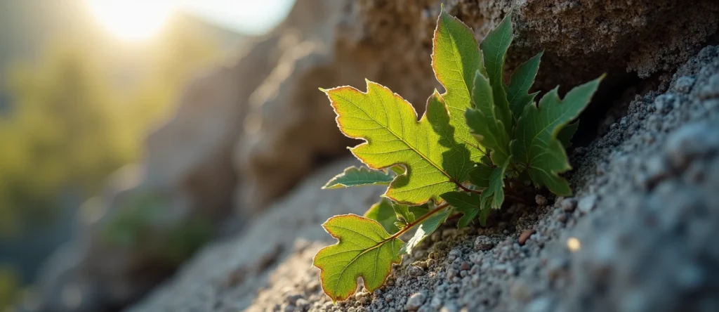 Symbolizing Growth/Resilience: A local Desert Peach tree growing out of a rock cleft. - AI Generated
