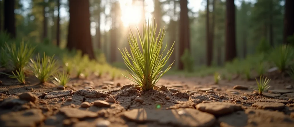Symbolizing Seed/New Beginning: A local Indian Paintbrush shoot emerging from cracked soil. - AI Generated