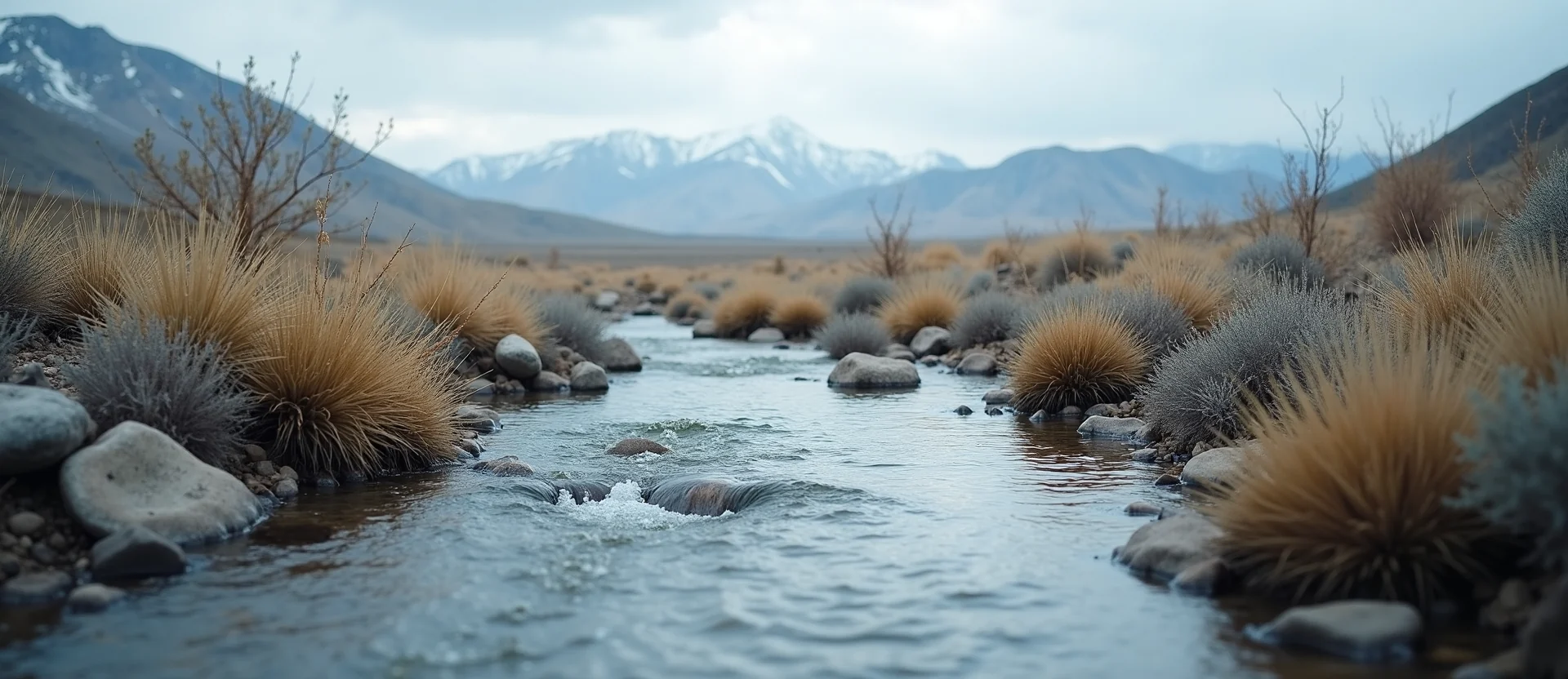 Symbolizing Flow/Cleansing: A local Rabbitbrush clear cold snowmelt stream. - AI Generated