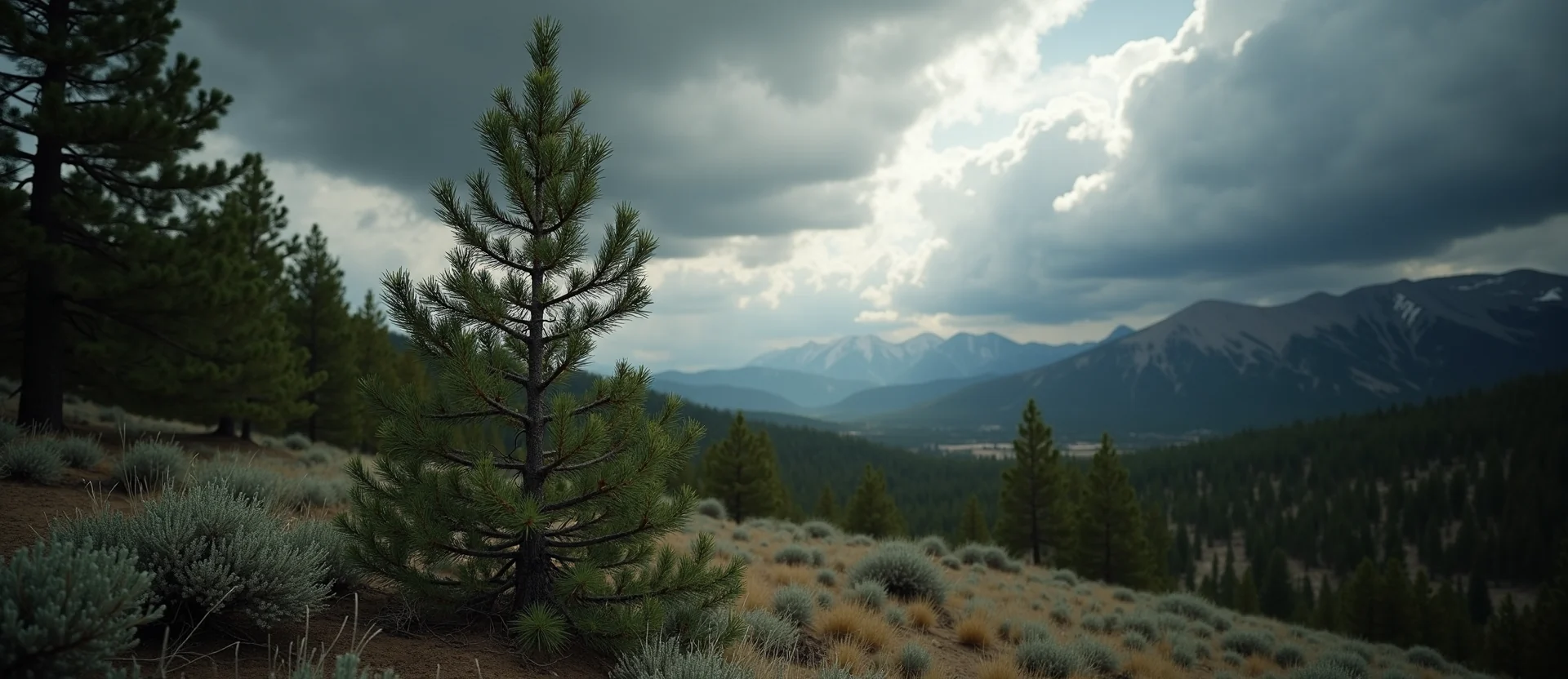 Symbolizing Growth/Resilience: A local Ponderosa Pine new branch reaching for the sky. - AI Generated