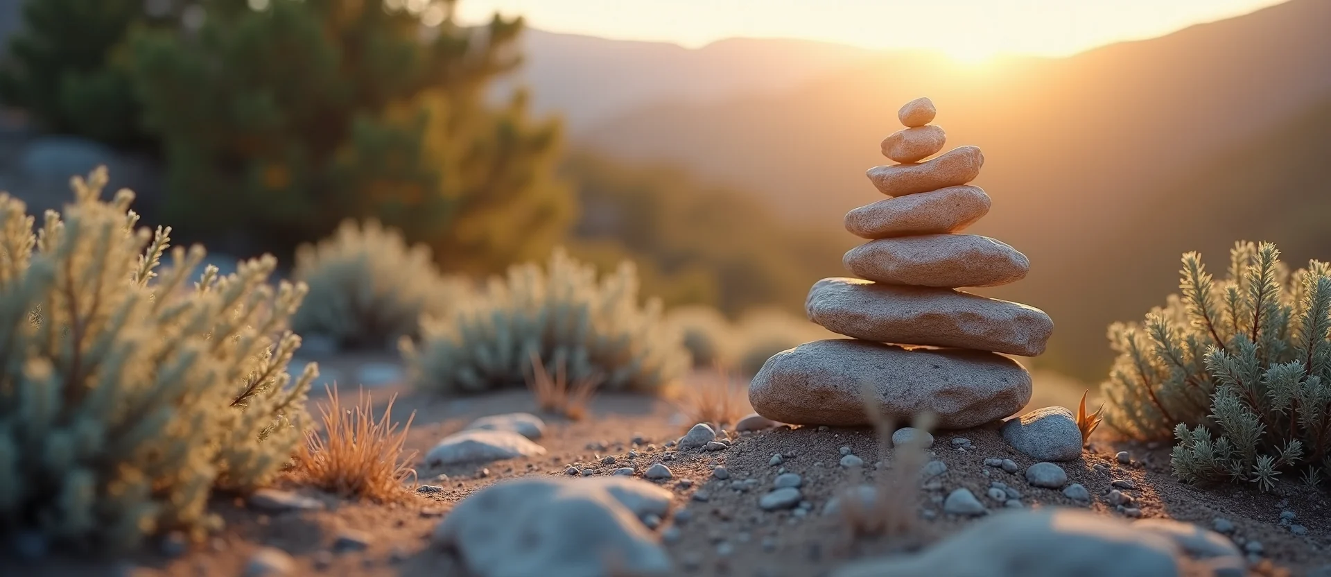 Symbolizing Stability/Peak: A local Sierra Juniper ancient rock cairn. - AI Generated