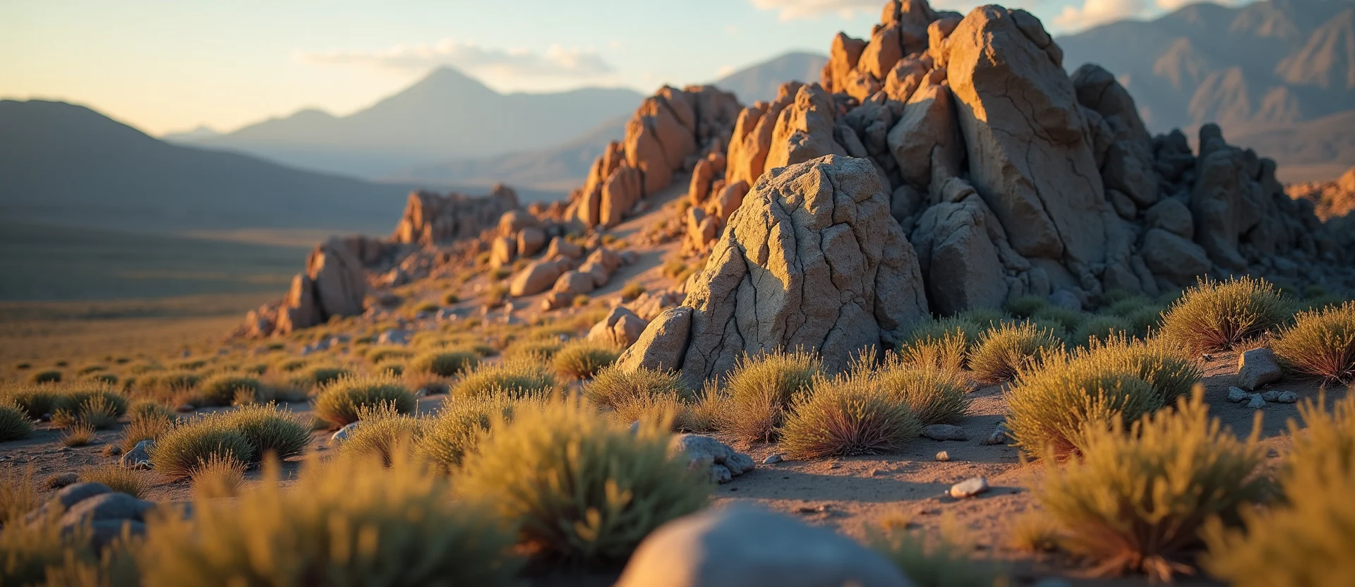 Symbolizing Stability/Peak: A local Sagebrush (Artemisia tridentata) jagged granite peak. - AI Generated