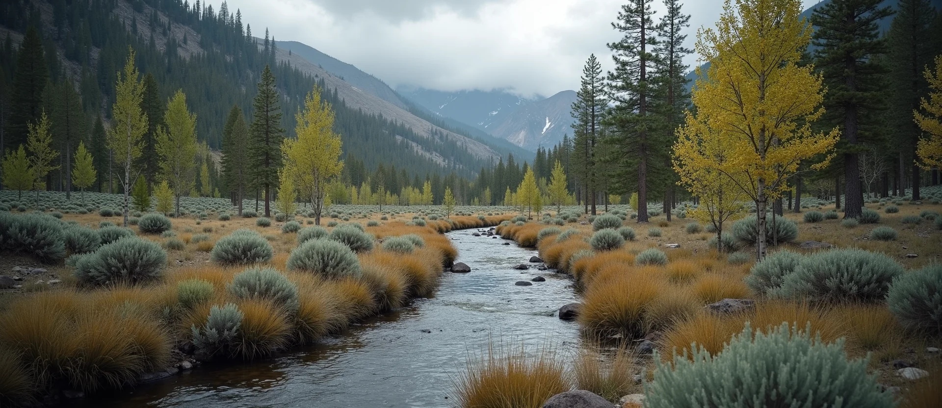 Symbolizing Flow/Cleansing: A local Mountain Mahogany babbling mountain creek. - AI Generated
