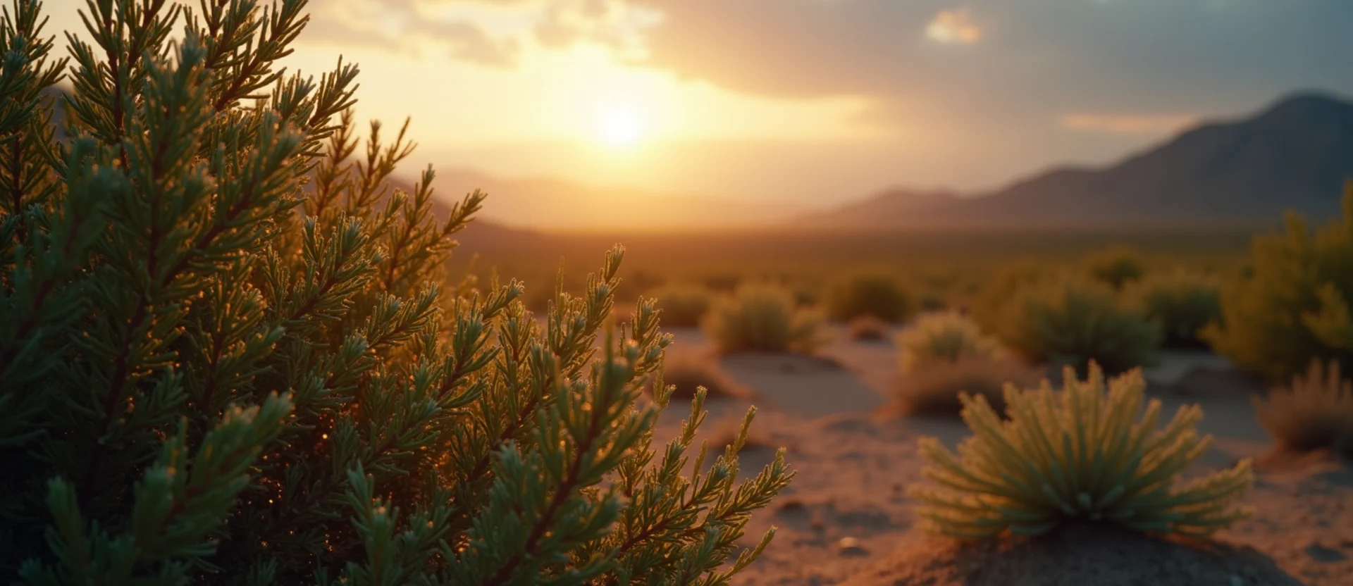 Symbolizing Flow/Cleansing: A local Desert Peach raindrops on desert leaves. - AI Generated
