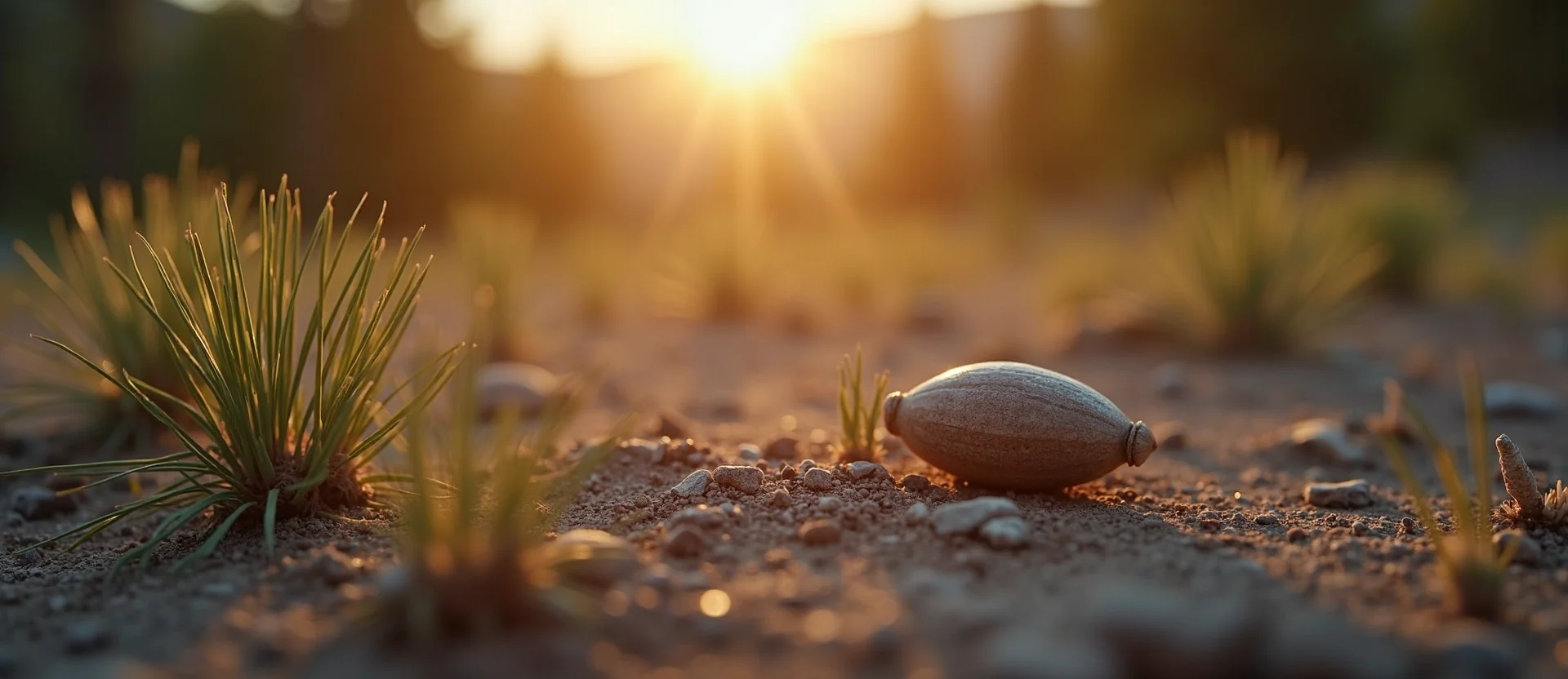 Symbolizing Seed/New Beginning: A local Quaking Aspen single pine seed on dry earth. - AI Generated