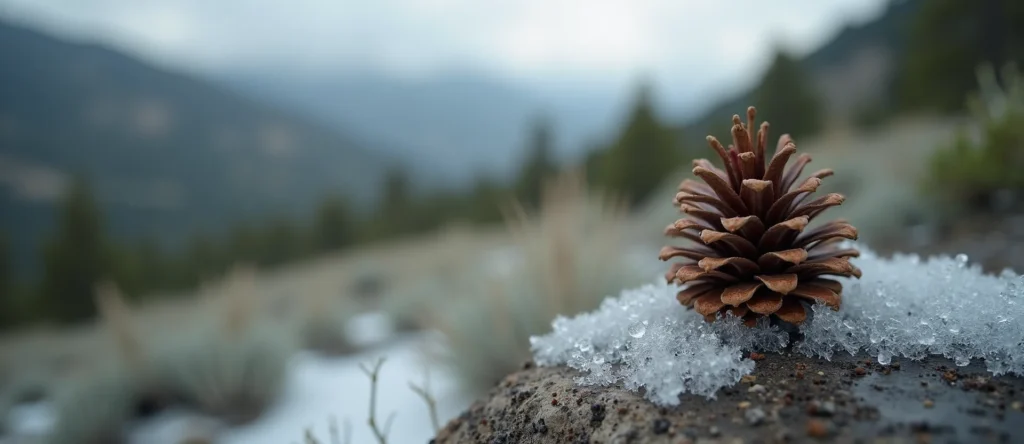Symbolizing Seed/New Beginning: A local Sierra Juniper opening pine cone. - AI Generated