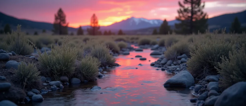 Symbolizing Flow/Cleansing: A local Sagebrush (Artemisia tridentata) clear cold snowmelt stream. - AI Generated