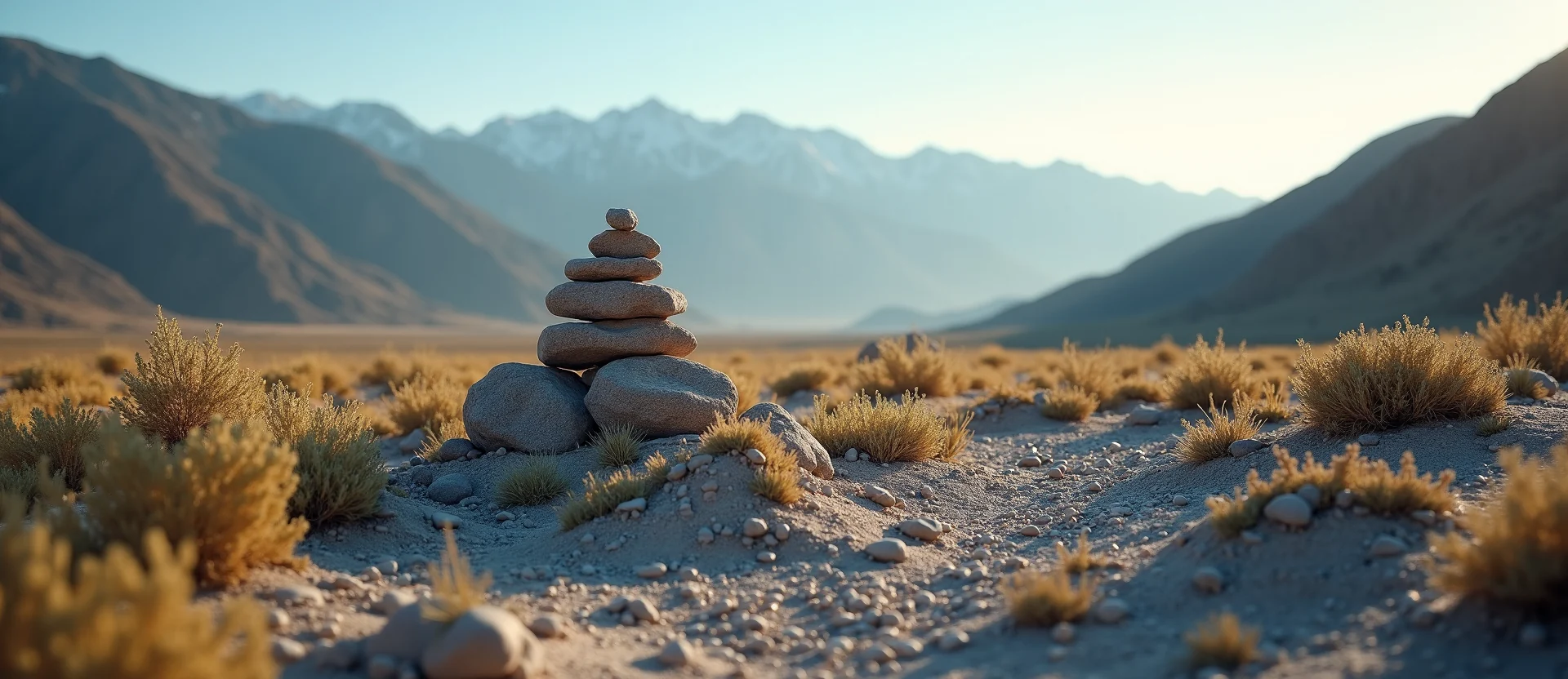 Symbolizing Stability/Peak: A local Bitterbrush ancient rock cairn. - AI Generated