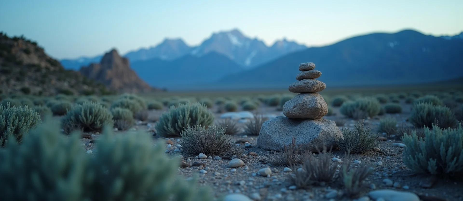 Symbolizing Stability/Peak: A local Sagebrush (Artemisia tridentata) ancient rock cairn. - AI Generated