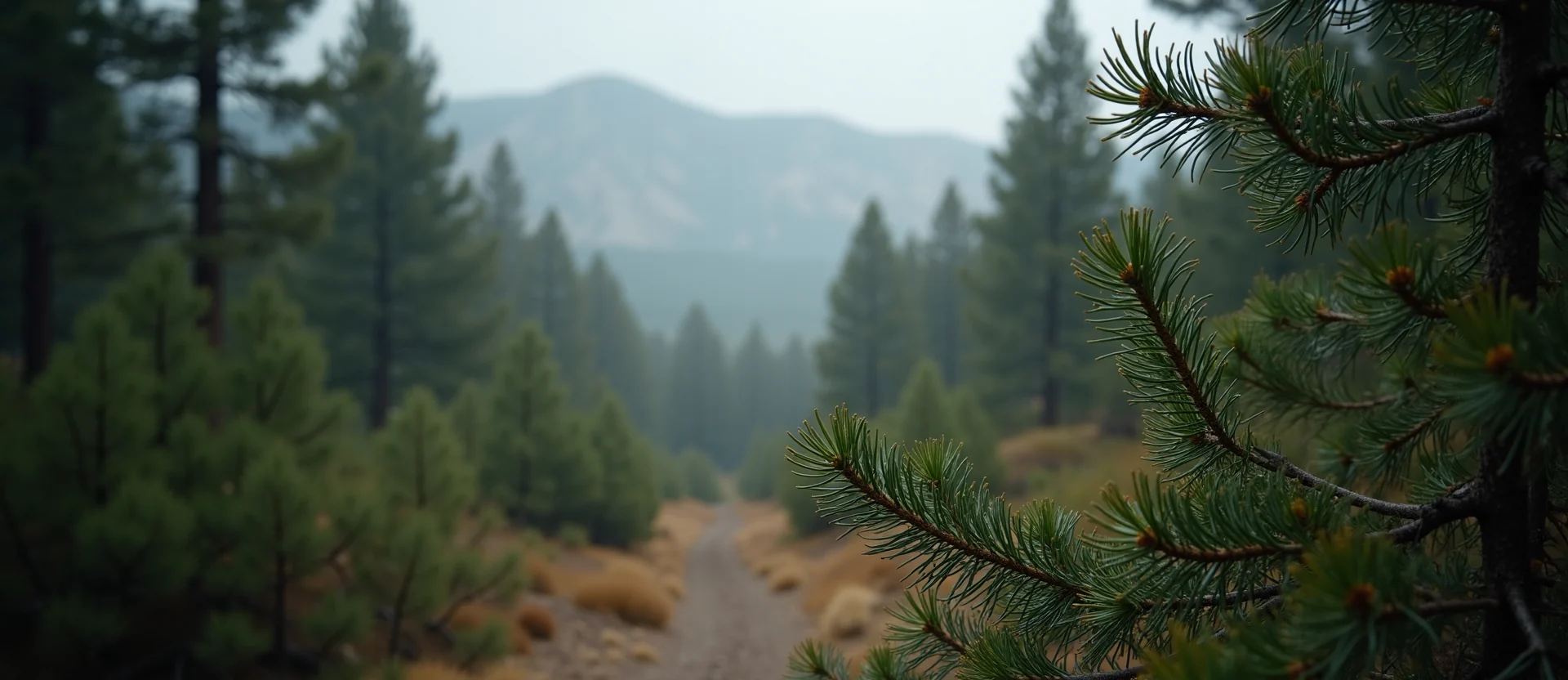 Symbolizing Flow/Cleansing: A local Ponderosa Pine raindrops on desert leaves. - AI Generated
