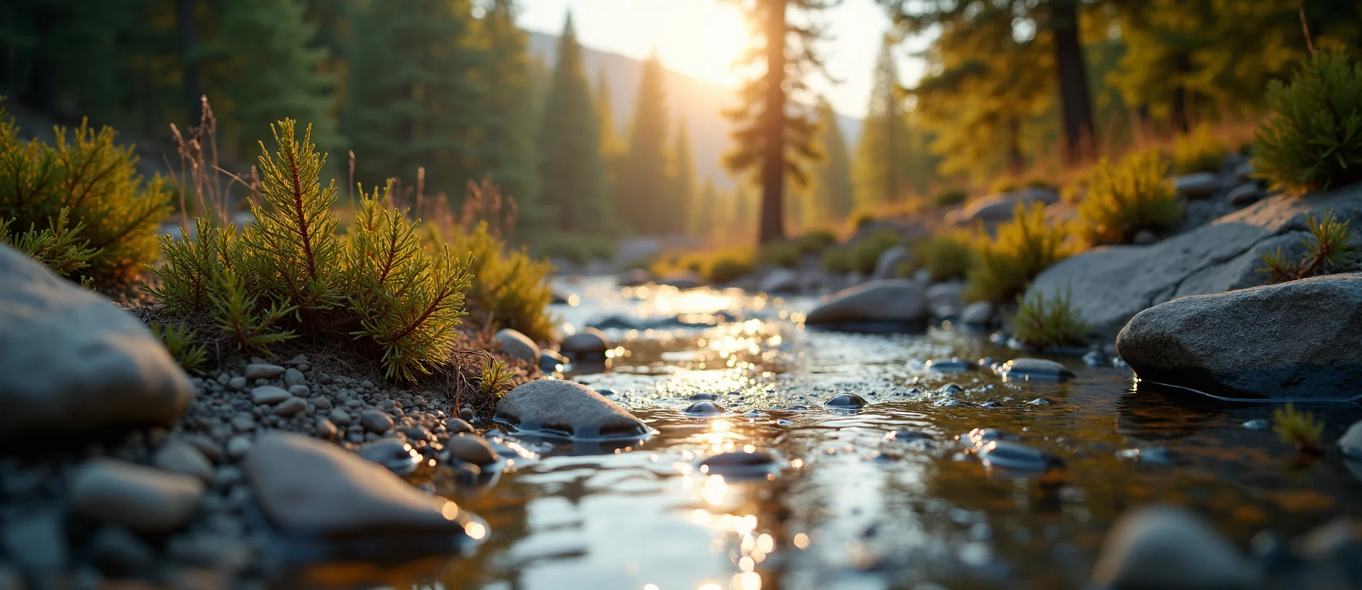 Symbolizing Flow/Cleansing: A local Desert Peach clear cold snowmelt stream. - AI Generated