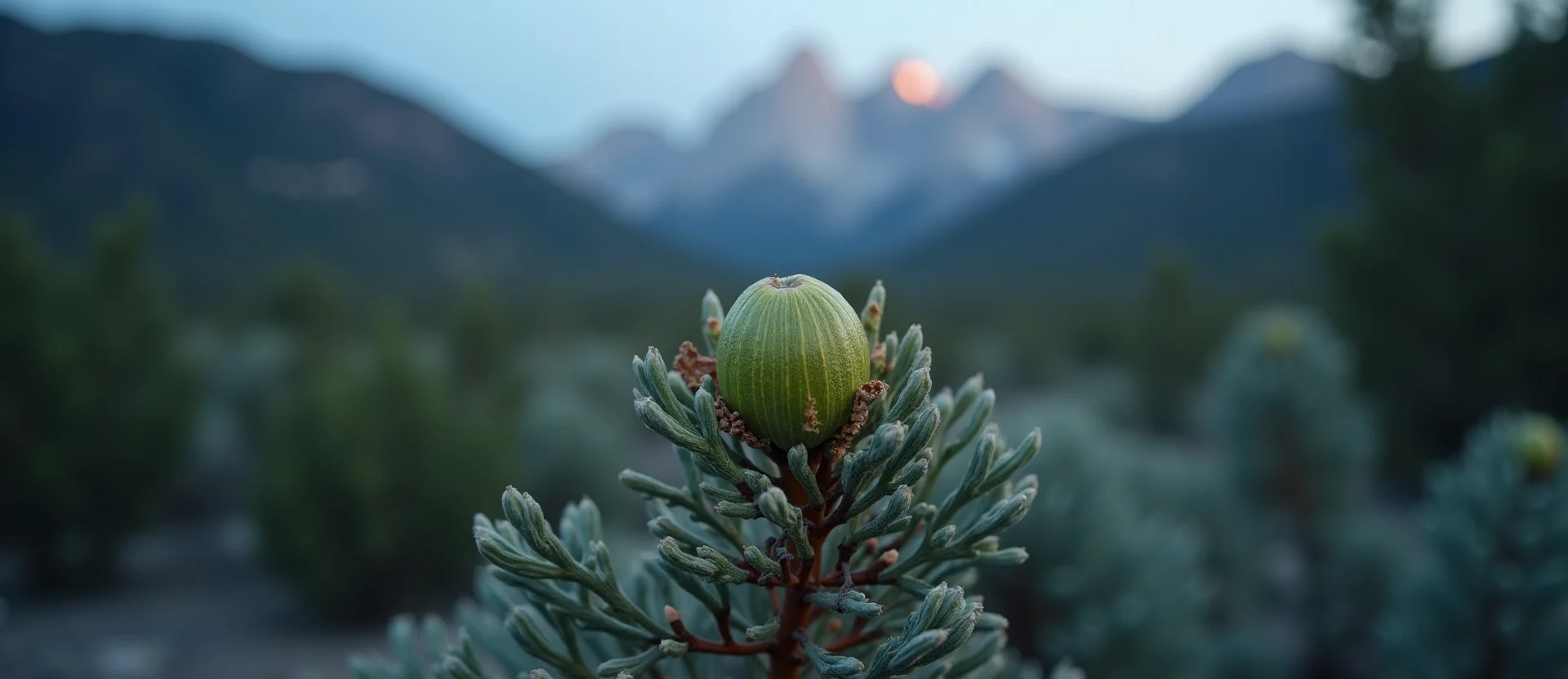 Symbolizing Seed/New Beginning: A local Manzanita new green bud on a branch. - AI Generated