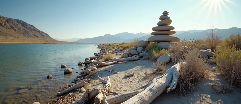 Symbolizing Stability/Peak: A local Quaking Aspen ancient rock cairn. - AI Generated