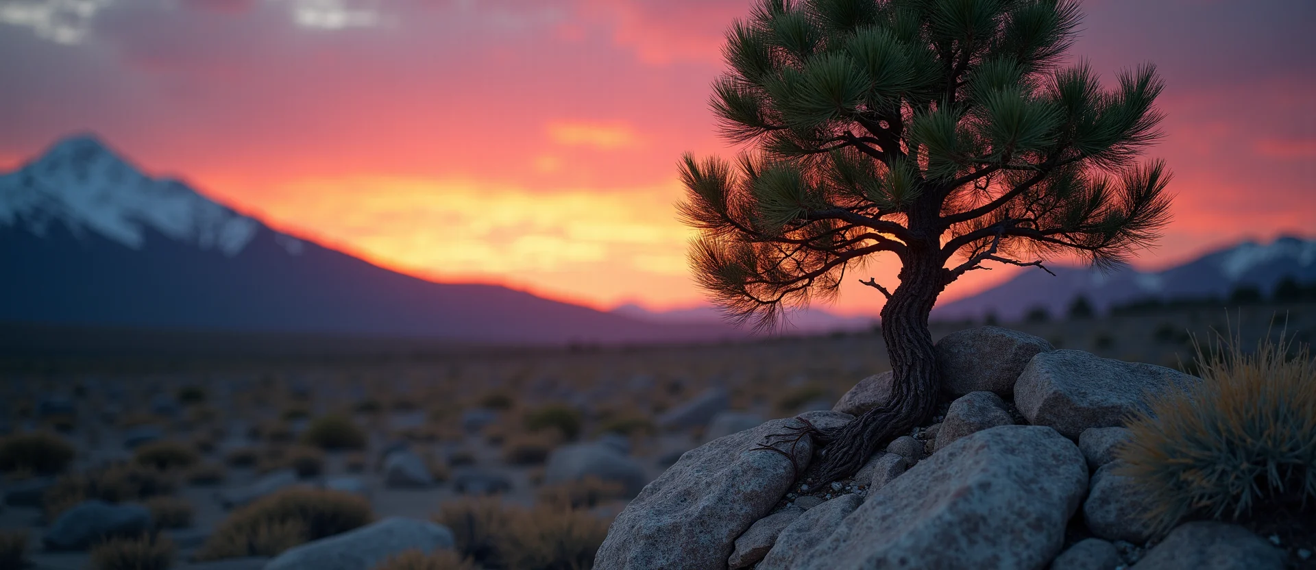 Symbolizing Growth/Resilience: A local Desert Peach tree growing out of a rock cleft. - AI Generated