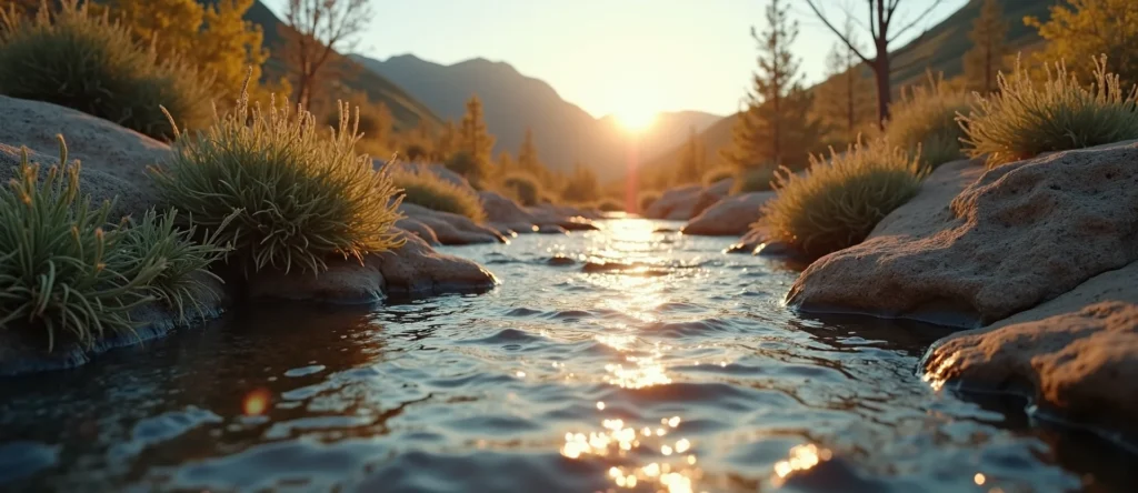 Symbolizing Flow/Cleansing: A local Sagebrush (Artemisia tridentata) clear cold snowmelt stream. - AI Generated
