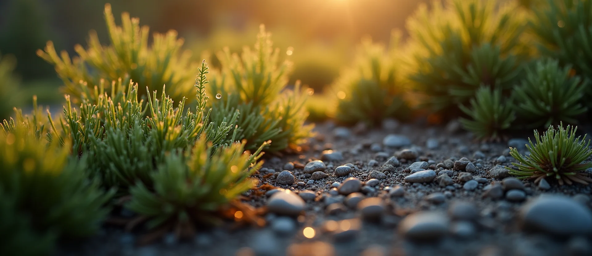 Symbolizing Flow/Cleansing: A local Rabbitbrush raindrops on desert leaves. - AI Generated