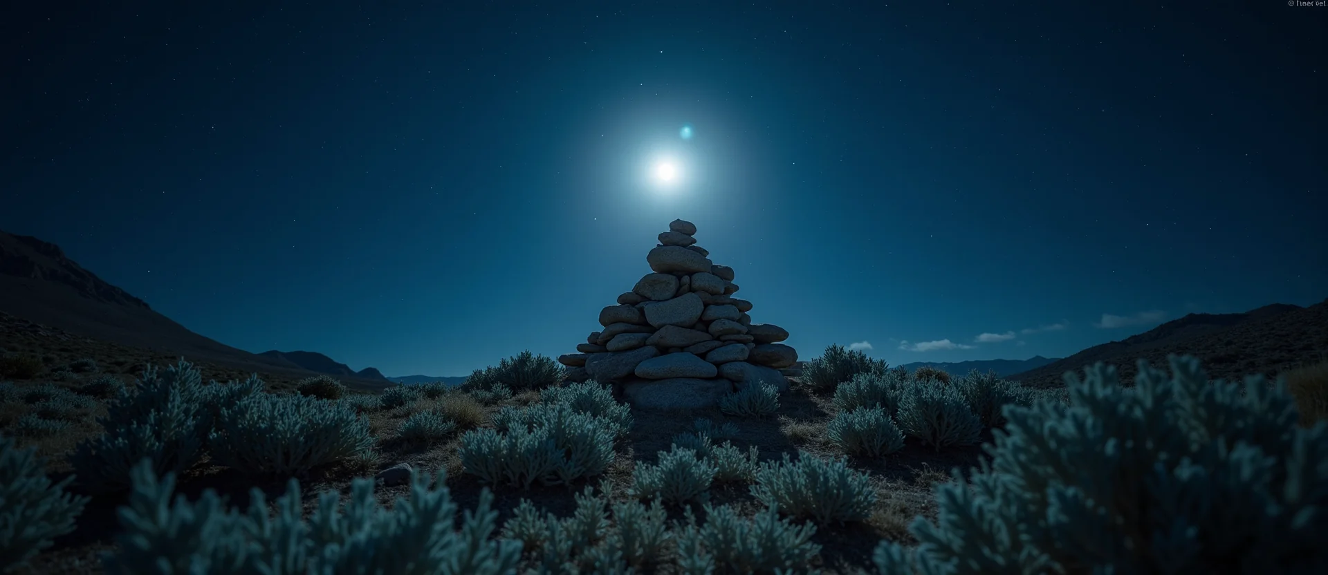 Symbolizing Stability/Peak: A local Sierra Juniper ancient rock cairn. - AI Generated