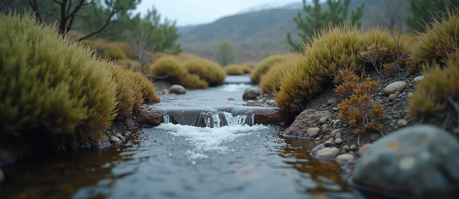 Symbolizing Flow/Cleansing: A local Sierra Juniper hidden small waterfall. - AI Generated