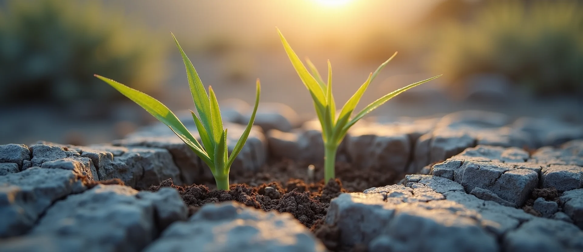 Symbolizing Seed/New Beginning: A local Desert Peach shoot emerging from cracked soil. - AI Generated