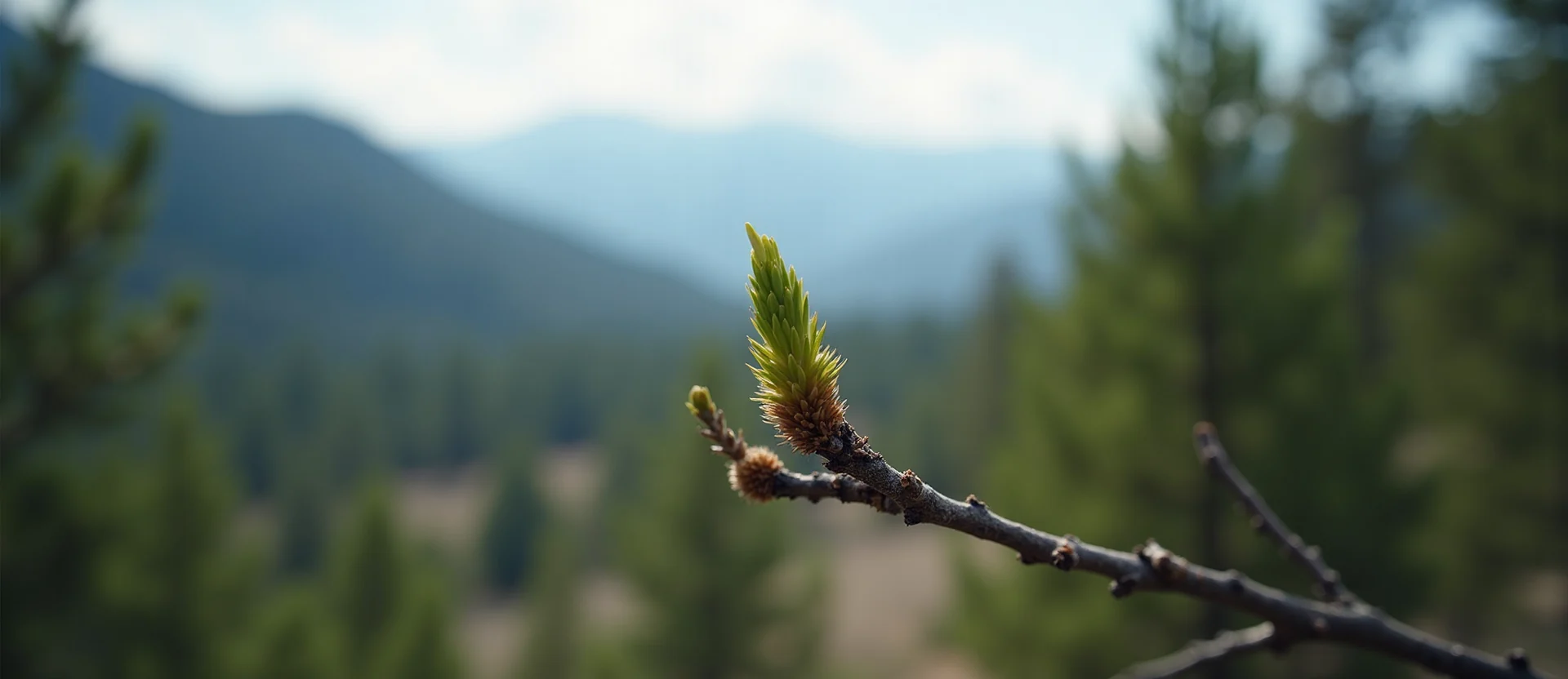Symbolizing Seed/New Beginning: A local Manzanita new green bud on a branch. - AI Generated