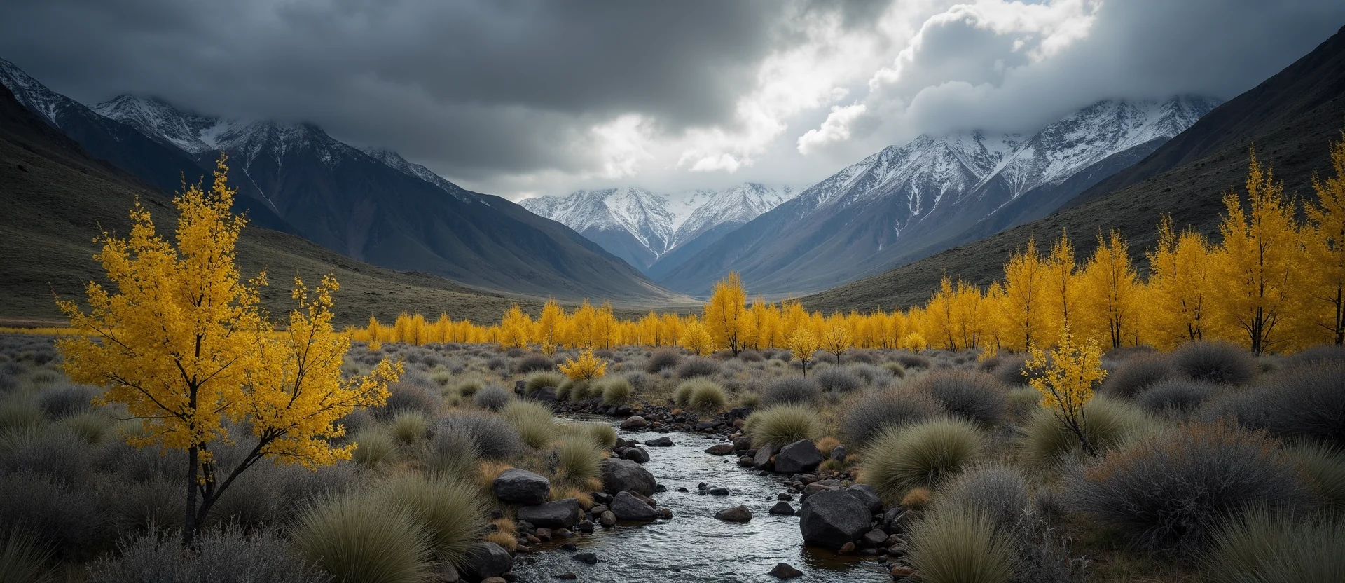 Symbolizing Flow/Cleansing: A local Rabbitbrush hidden small waterfall. - AI Generated