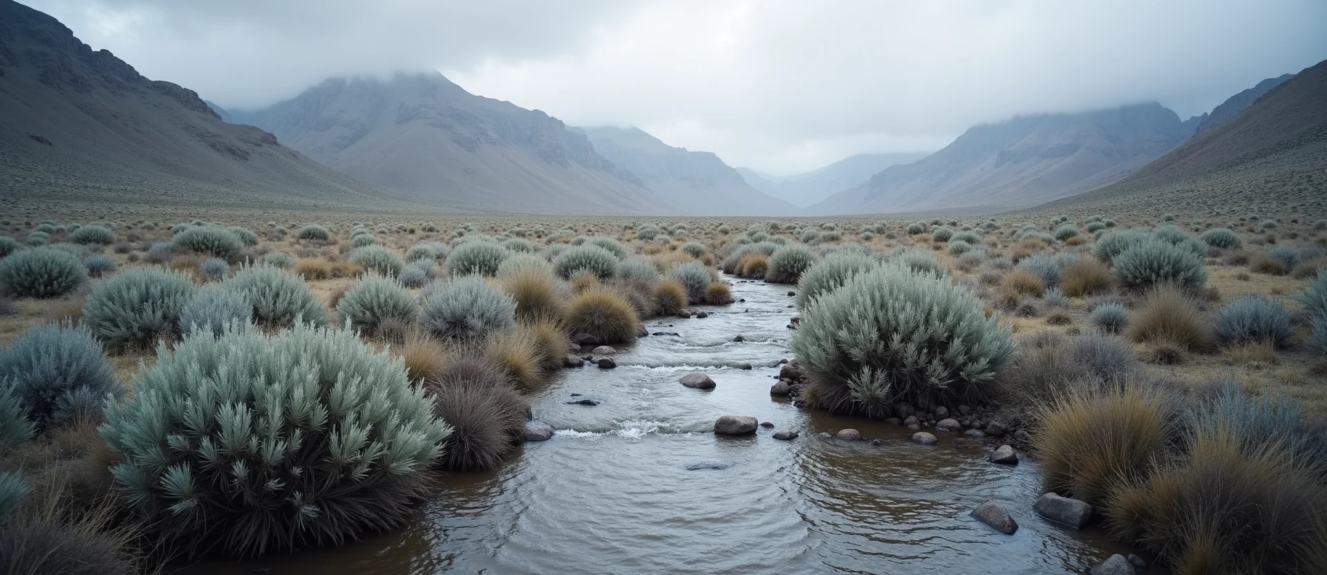 Symbolizing Flow/Cleansing: A local Rabbitbrush clear cold snowmelt stream. - AI Generated