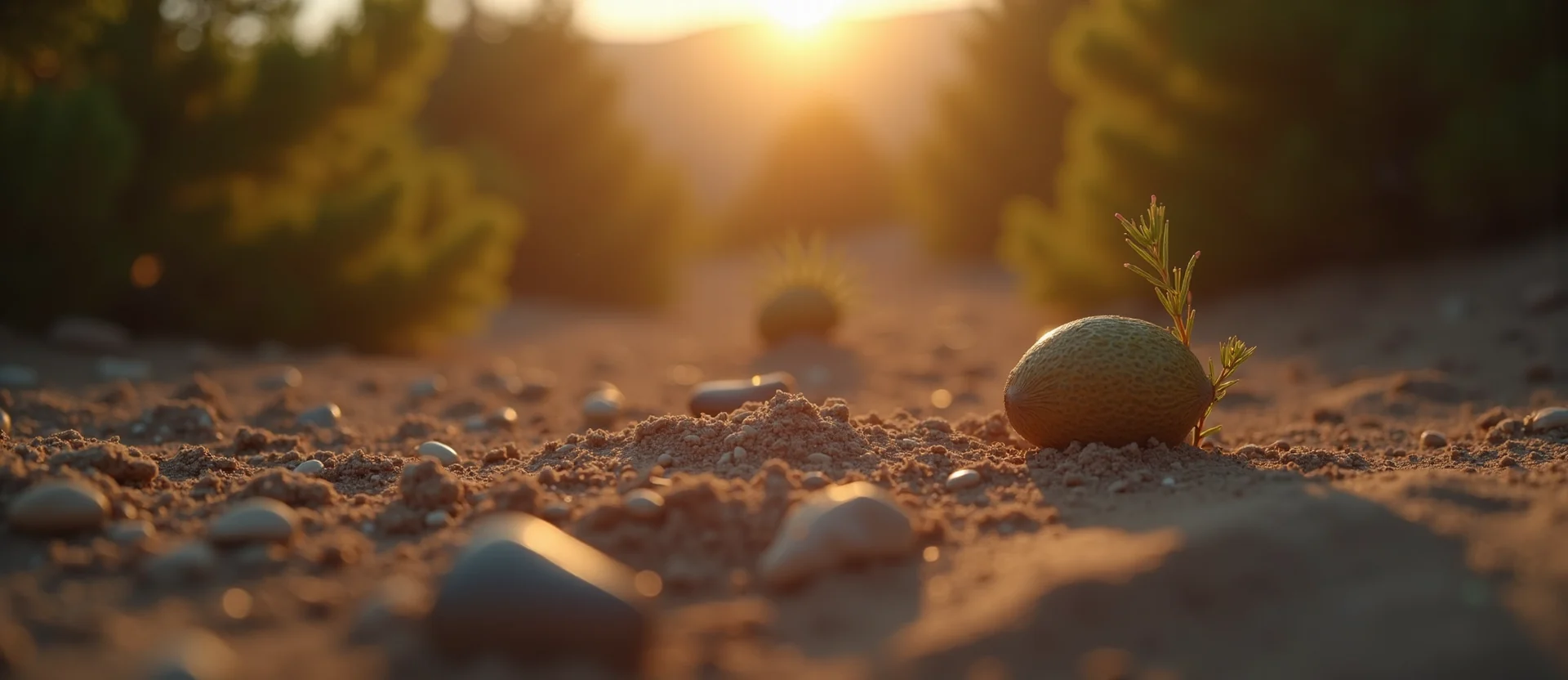 Symbolizing Seed/New Beginning: A local Ponderosa Pine single pine seed on dry earth. - AI Generated