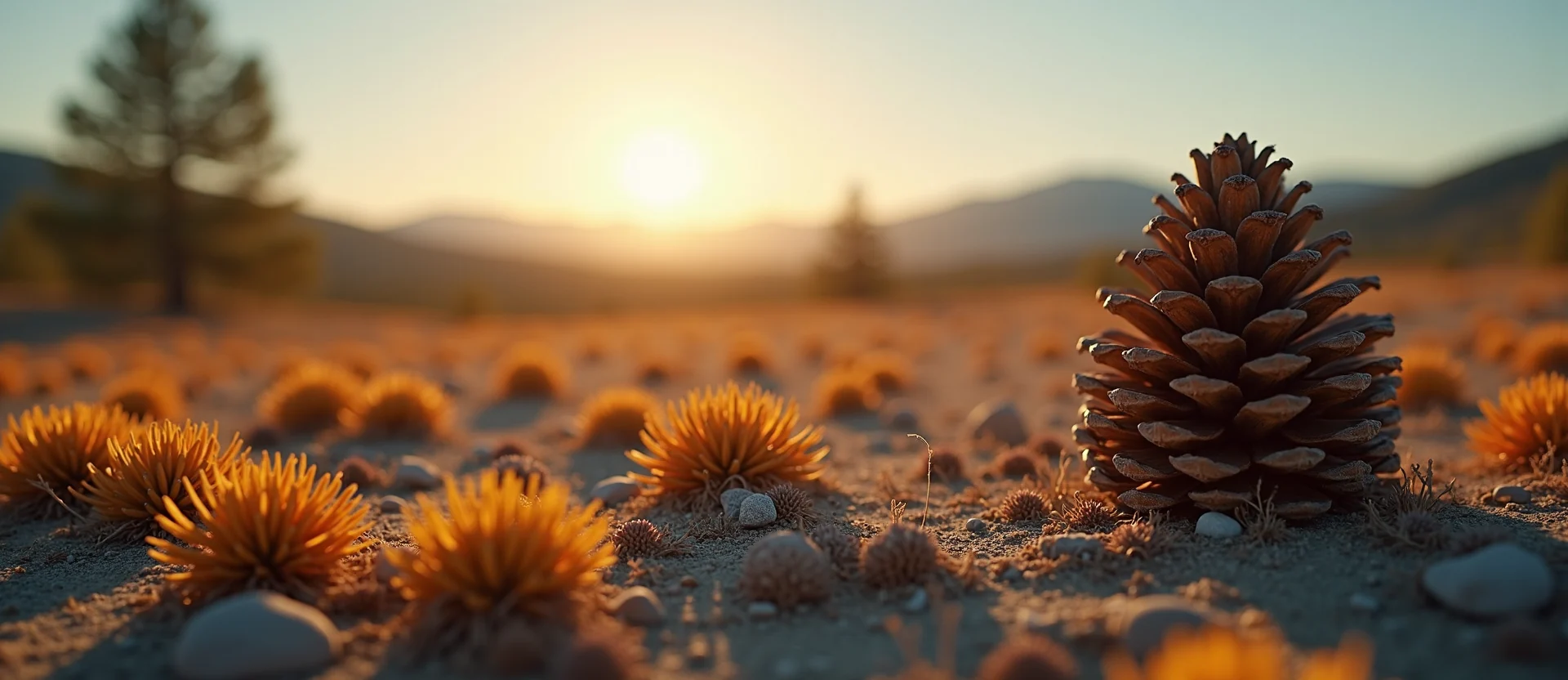 Symbolizing Seed/New Beginning: A local Indian Paintbrush opening pine cone. - AI Generated