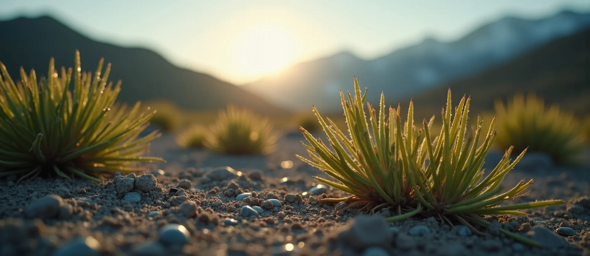 Symbolizing Flow/Cleansing: A local Bitterbrush raindrops on desert leaves. - AI Generated