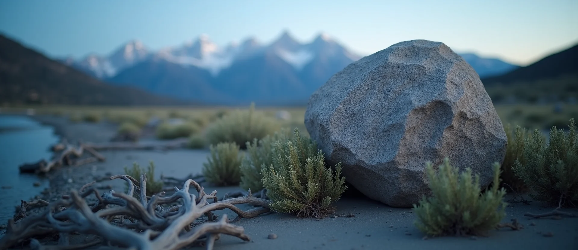 Symbolizing Stability/Peak: A local Rabbitbrush unshakable boulder. - AI Generated
