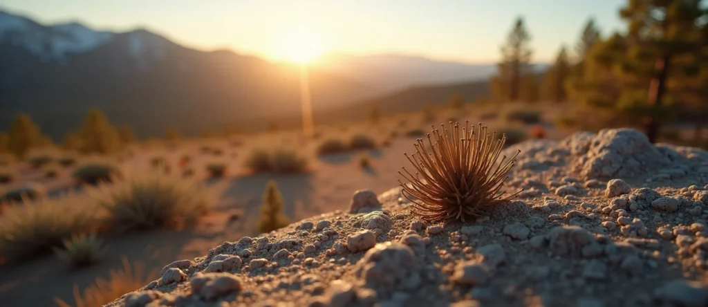 Symbolizing Seed/New Beginning: A local Sierra Juniper single pine seed on dry earth. - AI Generated