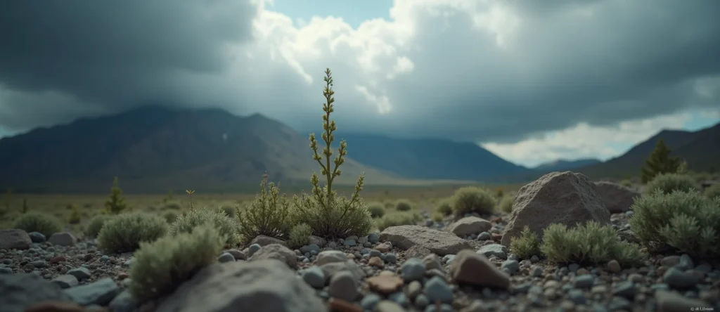 Symbolizing Seed/New Beginning: A local Sierra Juniper sprouting sagebrush seedling. - AI Generated
