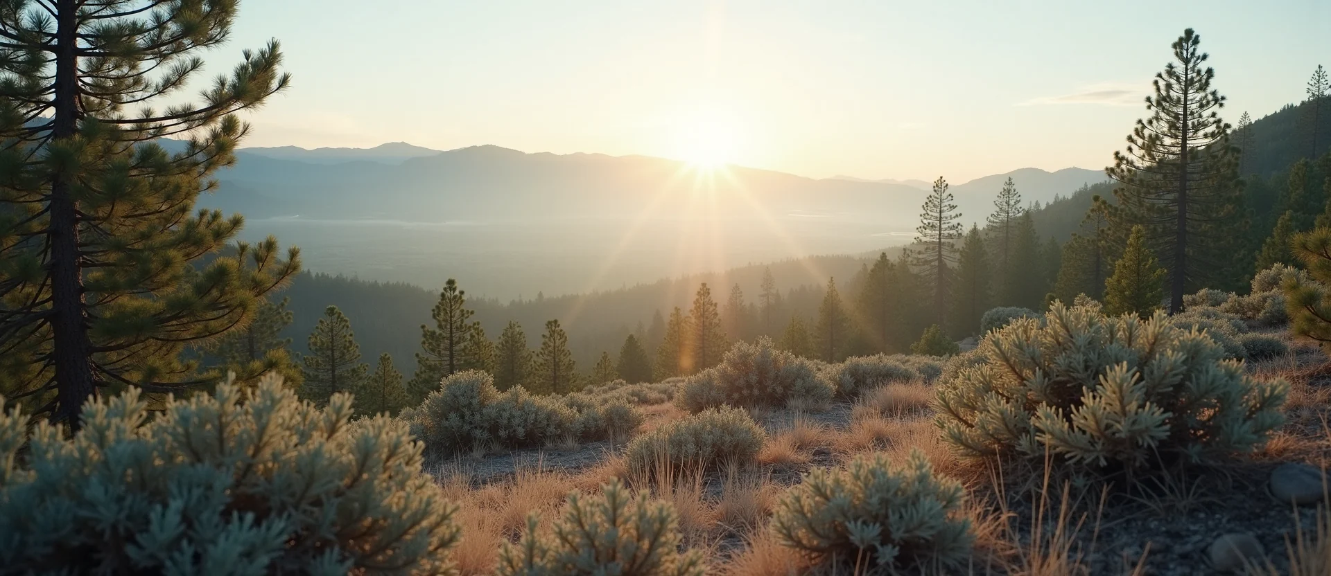 Symbolizing Stability/Peak: A local Manzanita distant Sierra horizon. - AI Generated
