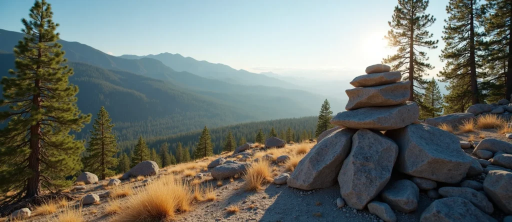 Symbolizing Stability/Peak: A local Ponderosa Pine ancient rock cairn. - AI Generated